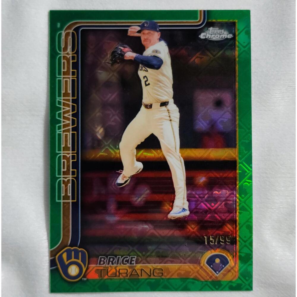 2025 Topps Chrome Logofractor Brice Turang #109 Green Refractor /99 - (15/99)